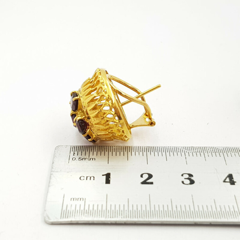 21ct Yellow Gold Garnet Dome Stud Earrings #56423