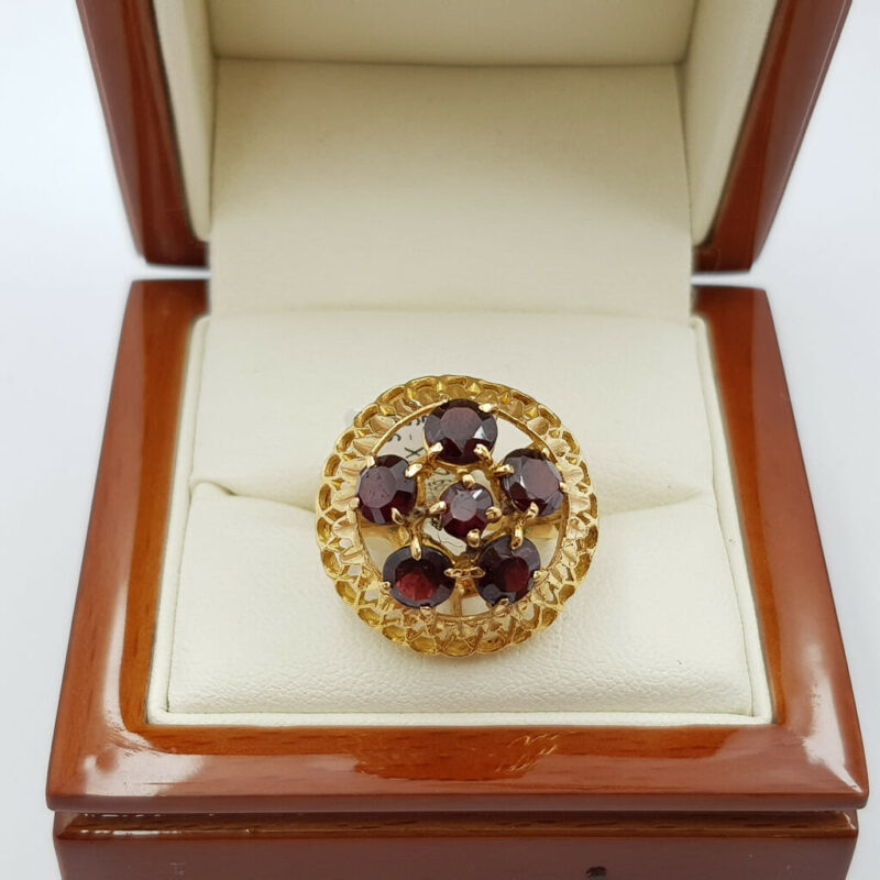 21ct Yellow Gold Garnet Dome Cocktail Ring Size J #56421