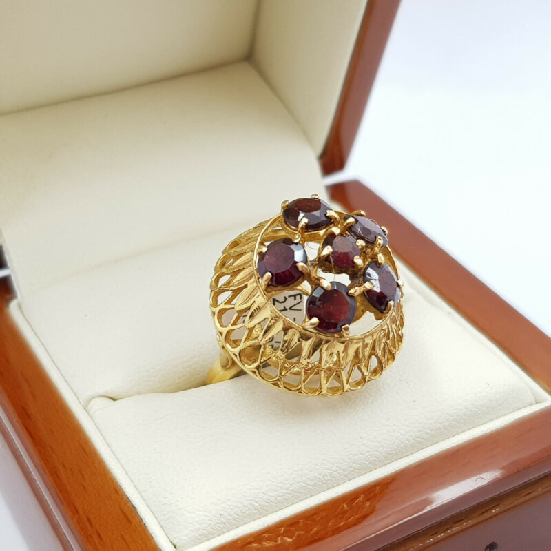 21ct Yellow Gold Garnet Dome Cocktail Ring Size J #56421