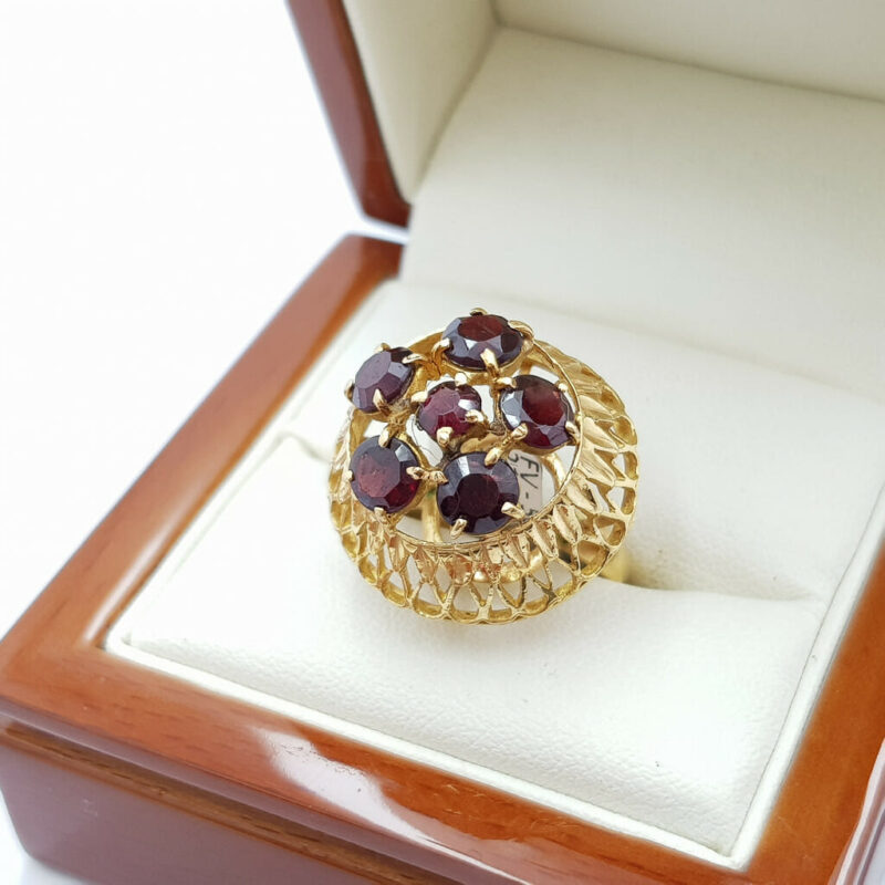 21ct Yellow Gold Garnet Dome Cocktail Ring Size J #56421