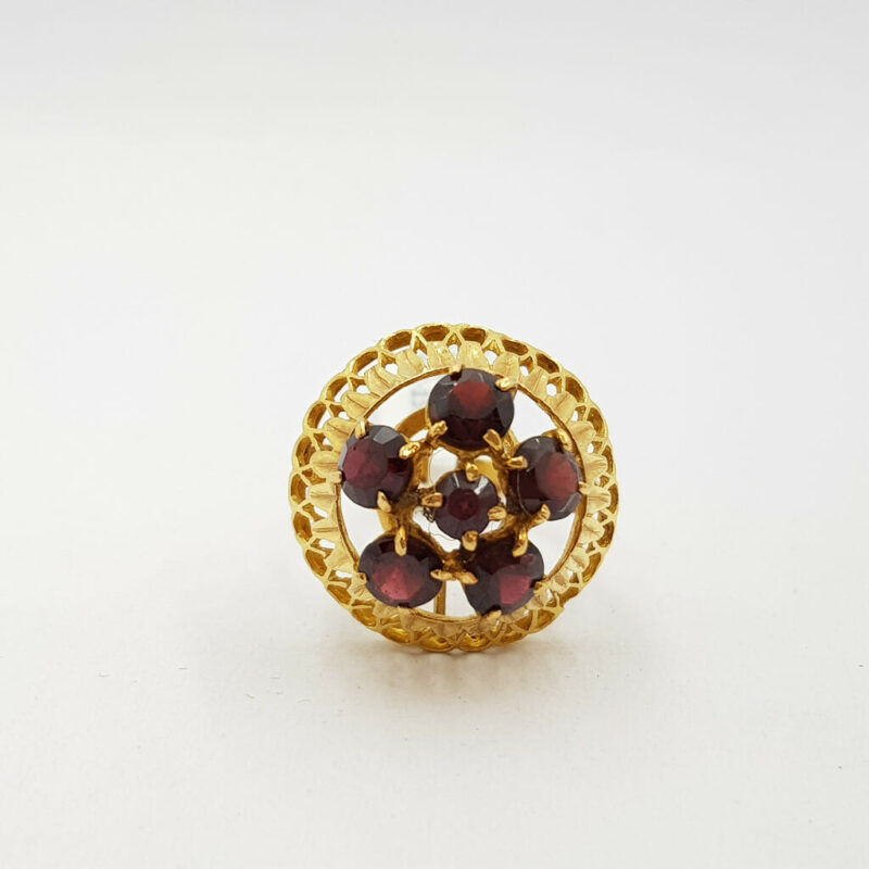 21ct Yellow Gold Garnet Dome Cocktail Ring Size J #56421