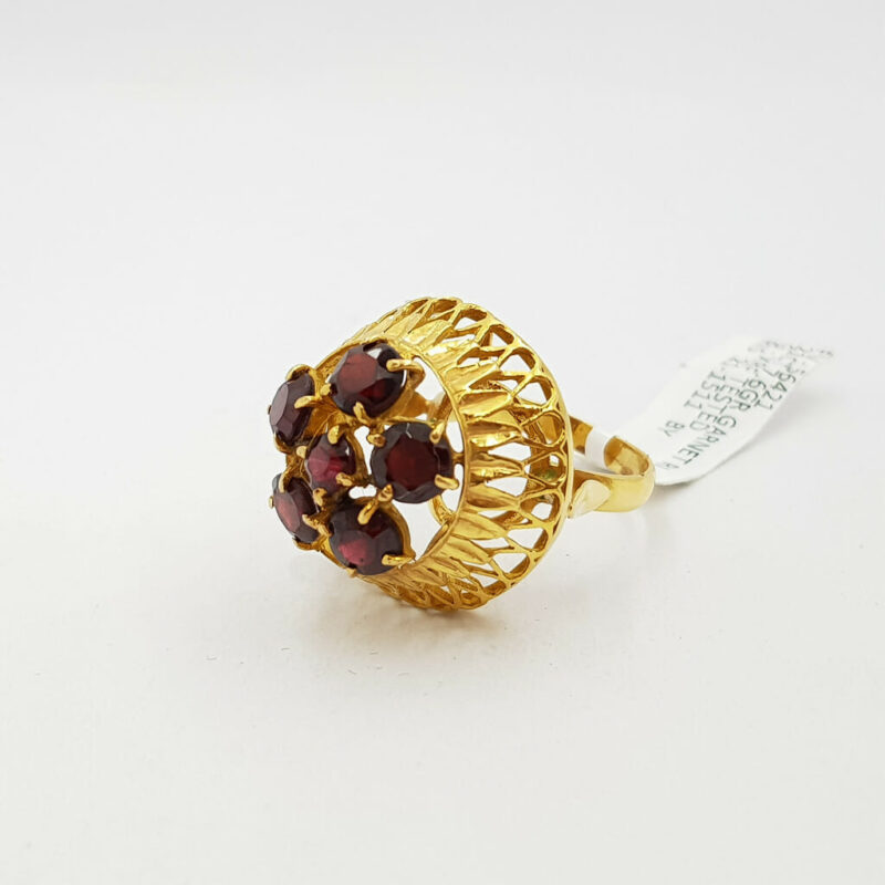 21ct Yellow Gold Garnet Dome Cocktail Ring Size J #56421