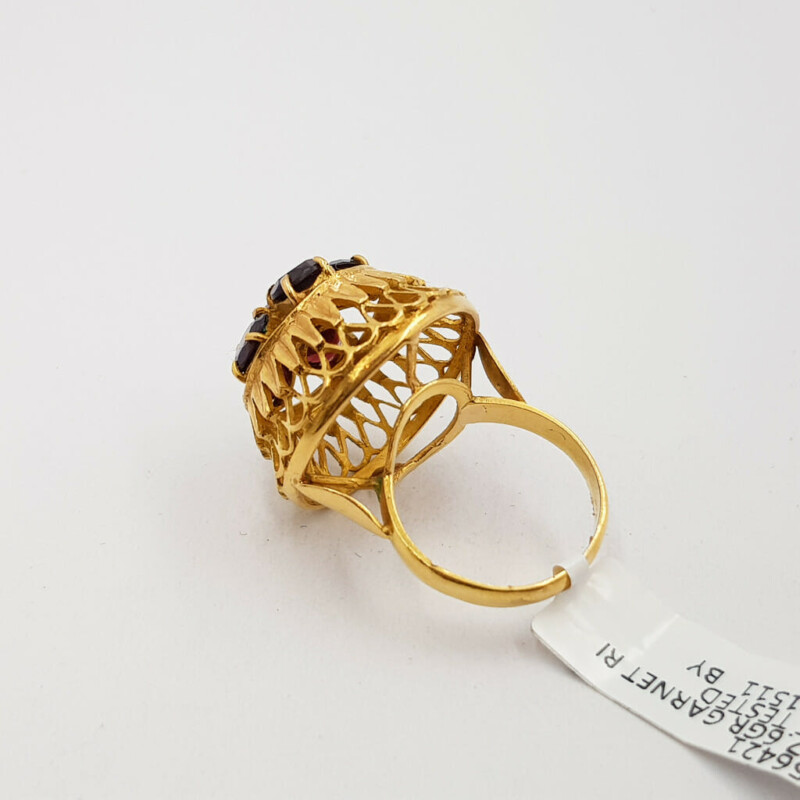 21ct Yellow Gold Garnet Dome Cocktail Ring Size J #56421