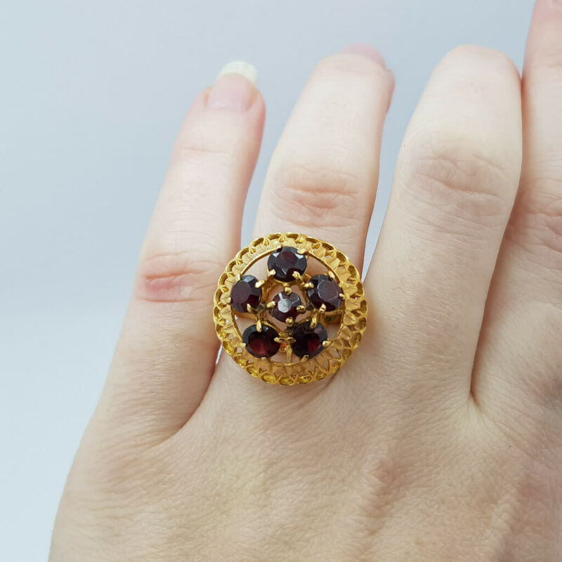 21ct Yellow Gold Garnet Dome Cocktail Ring Size J #56421