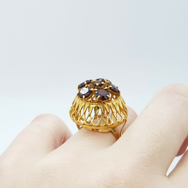 21ct Yellow Gold Garnet Dome Cocktail Ring Size J #56421