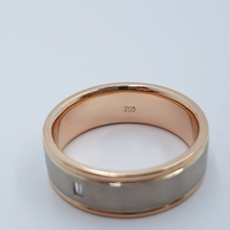 18ct Two Tone Gold Diamond Ring Band Size S Brushed Finish #57709