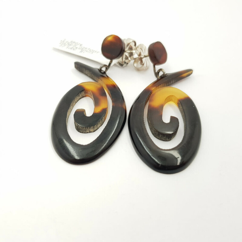 Antique Tortoise Shell Sterling Silver Drop Earrings 925 #58016