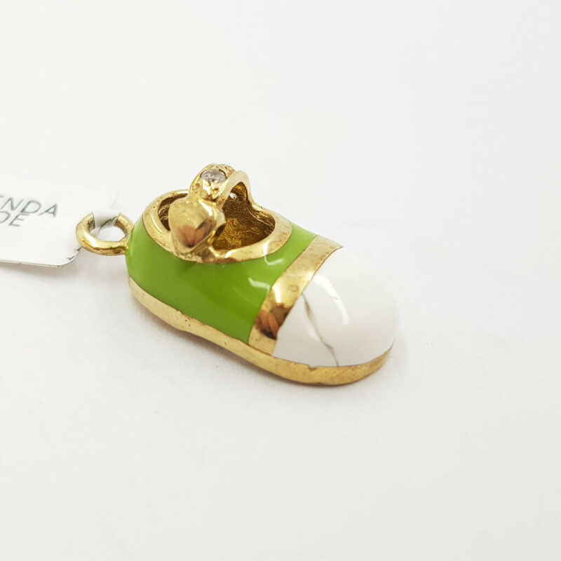 9ct Yellow Gold Shoe Pendant Green & White Enamel 375 #58000