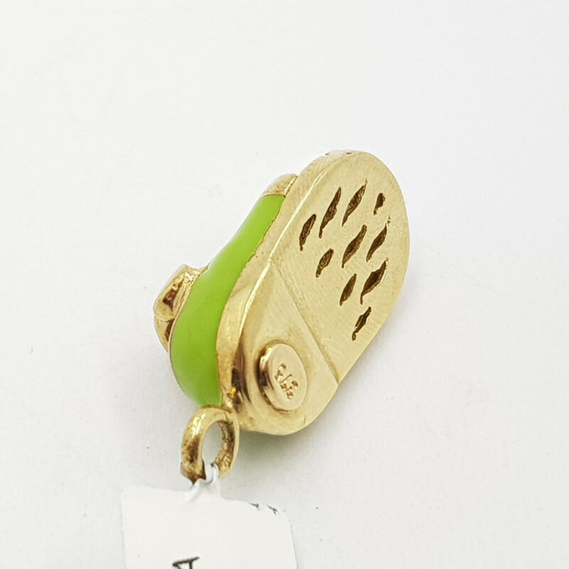 9ct Yellow Gold Shoe Pendant Green & White Enamel 375 #58000