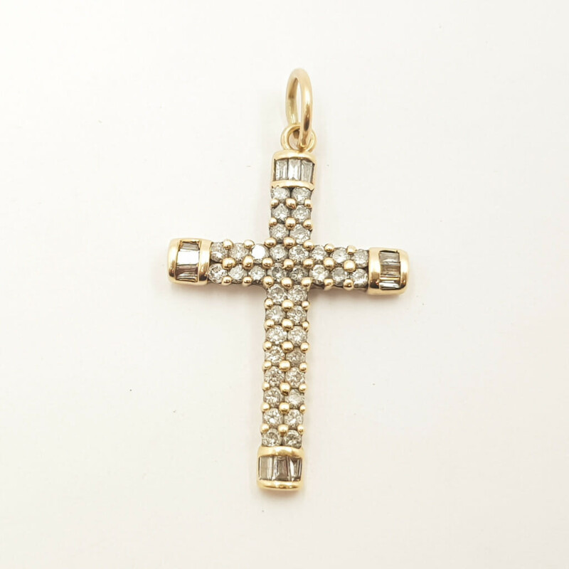 14ct Yellow Gold Diamond Cross 1.38ct TW Pendant Val $2800 #56859