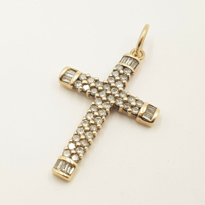 14ct Yellow Gold Diamond Cross 1.38ct TW Pendant Val $2800 #56859