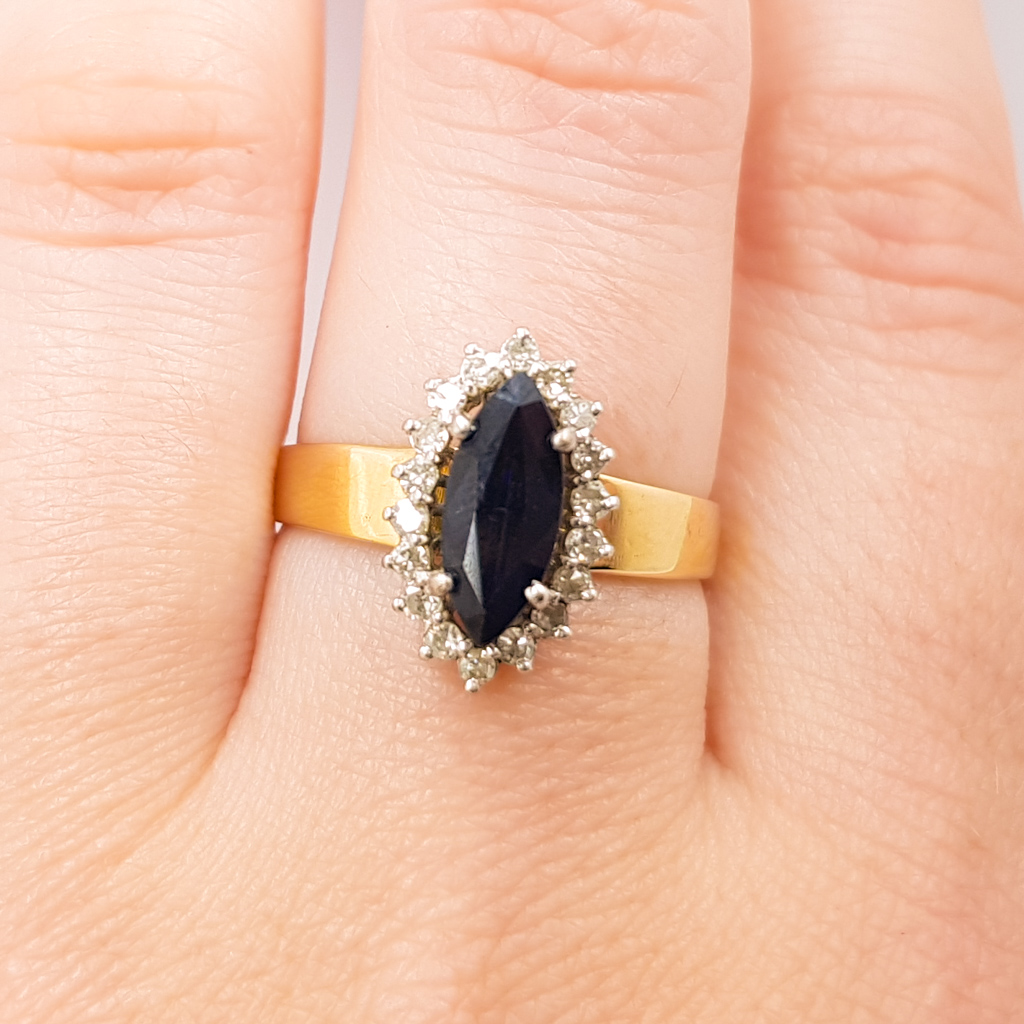 Vintage 14ct Yellow Gold Sapphire & Diamond Ring Size P #59342