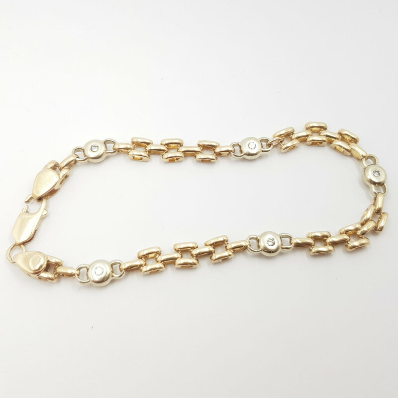 9ct Two Tone Gold Diamond Bracelet 22cm #58898