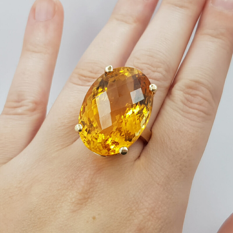 9ct Yellow Gold Large 45ct Citrine Cocktail Ring Size Q Val $3750 #56154-3
