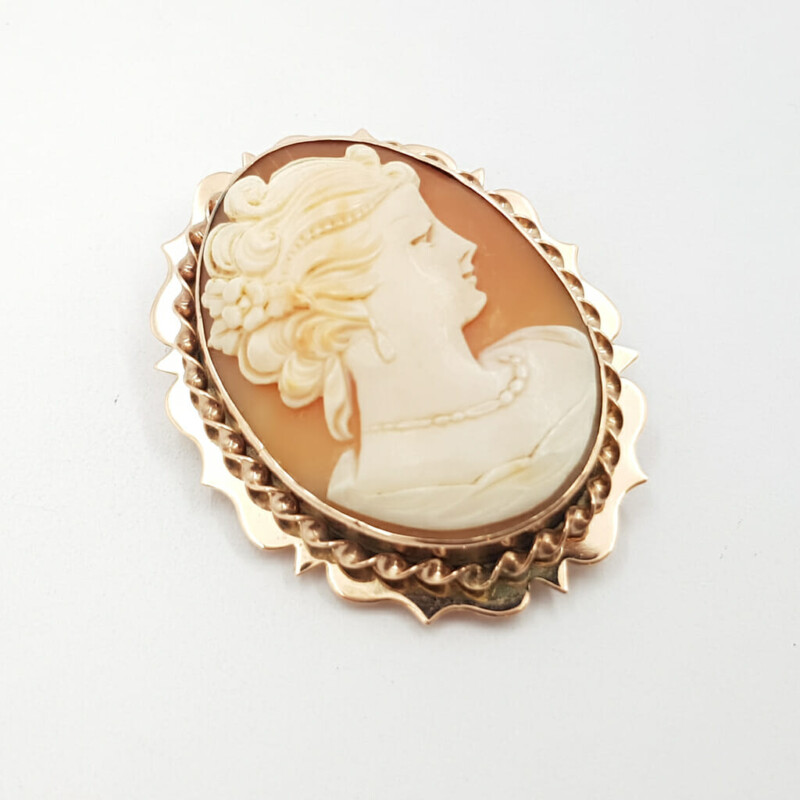 Vintage 9ct Rose Gold Cameo Brooch Pin #58471