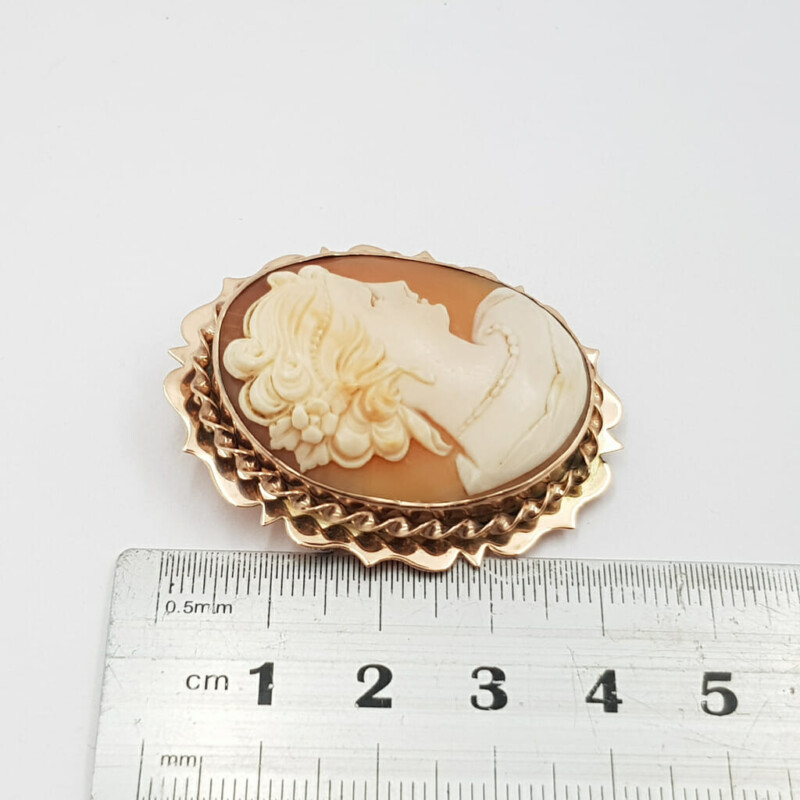 Vintage 9ct Rose Gold Cameo Brooch Pin #58471