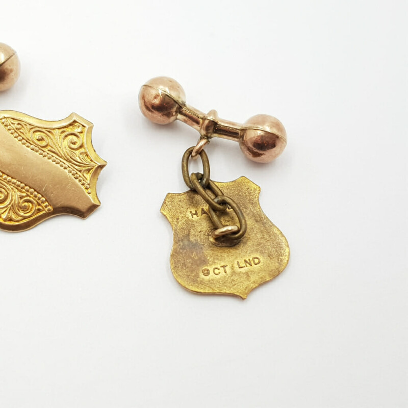 Vintage 9ct Gold-Lined Hawke Shield Cufflinks #58637