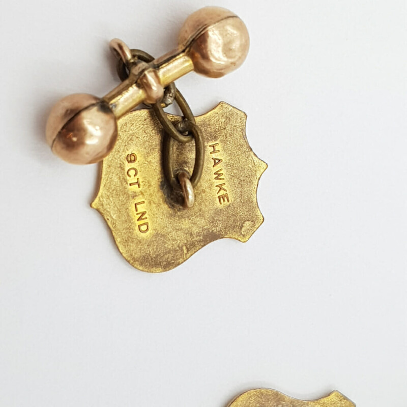 Vintage 9ct Gold-Lined Hawke Shield Cufflinks #58637