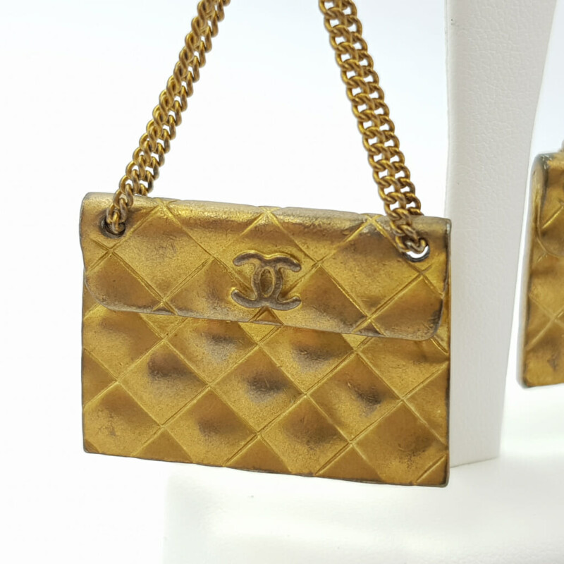 Vintage Chanel Clip-On Quilted Bag 93A Earrings 1993 Fall Collection #59808