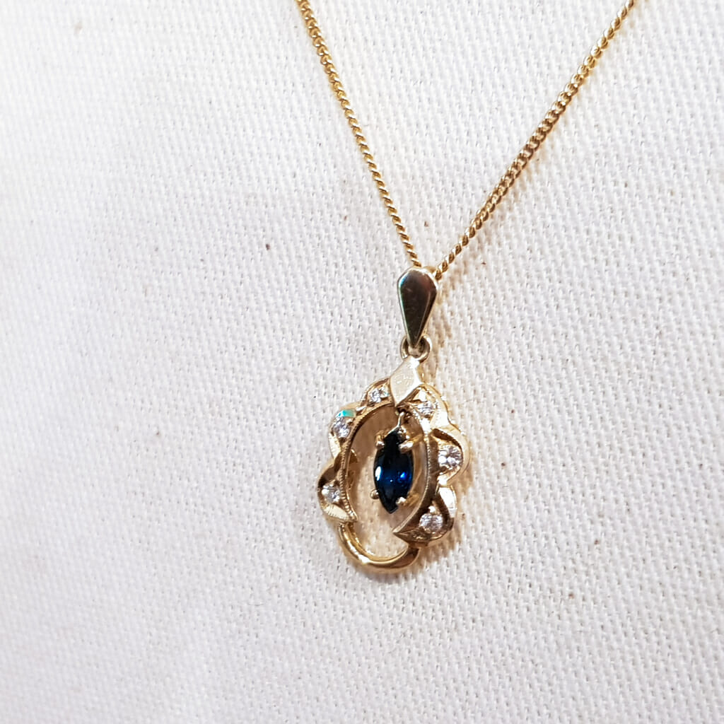 14ct Yellow Gold Sapphire & Diamond Necklace 49cm #57224