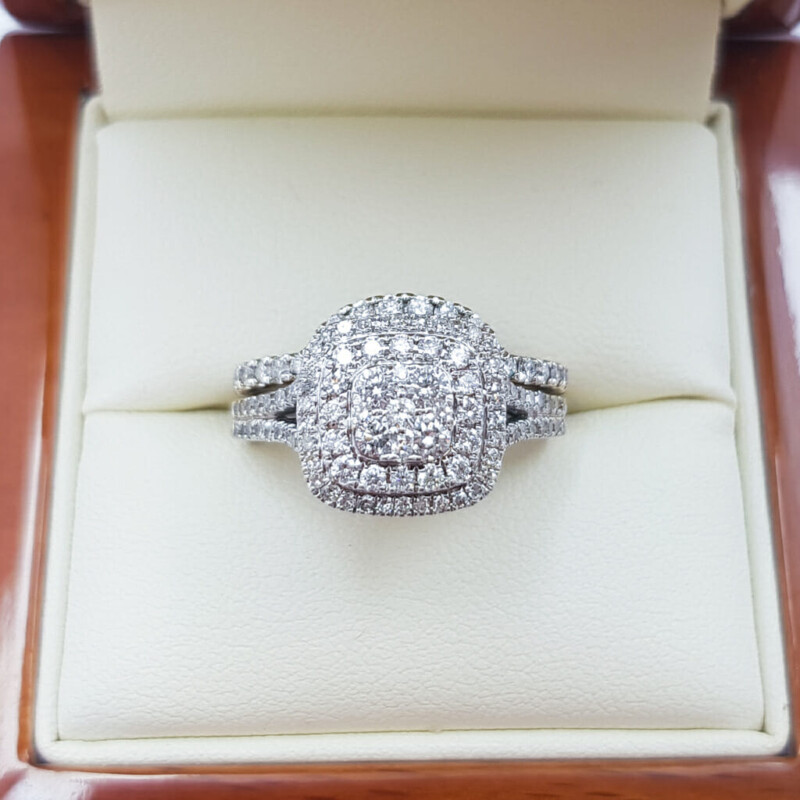 14ct White Gold 1.00ct TDW Diamond Cluster Ring Set Val $3299 Size O1/2 #59767