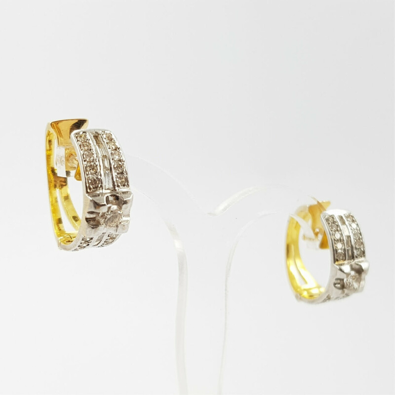 18ct Two Tone Gold Diamond Hoop 1.64ct TDW Earrings Val $5850 #52866