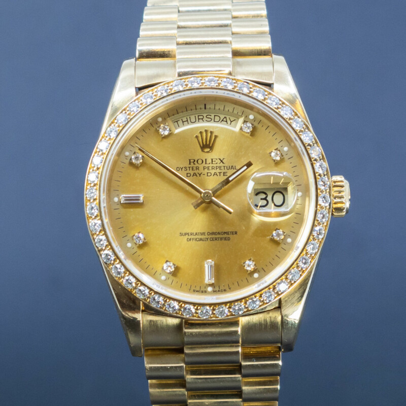 18ct Solid Gold Rolex President 18048 Oyster Perpetual Datejust + Box c/1988 Serviced #60395