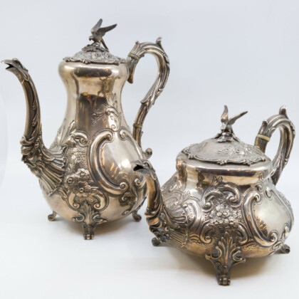 Victorian Art Nouveau Matched Antique Charles Boyton Tea & Coffee Sterling Silver Set C/1896 #57952
