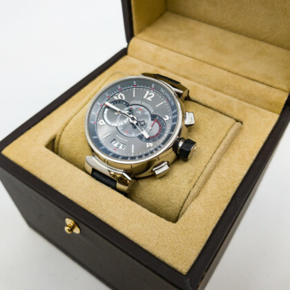 Louis Vuitton Tambour Voyage Q102N Grey Dial Self-winding 44mm Round Men's Watch #58088