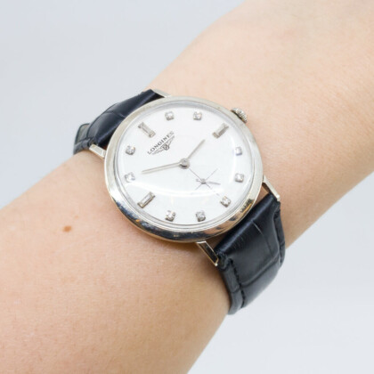 Vintage Longines 14ct White Gold Diamond Dial Watch 1017