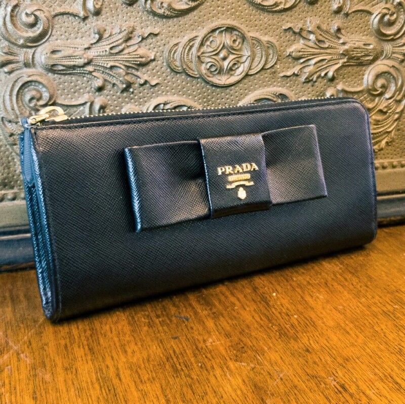 Prada Saffiano Fiocco Leather Black Bow Wallet 1M1183 with Card #59811