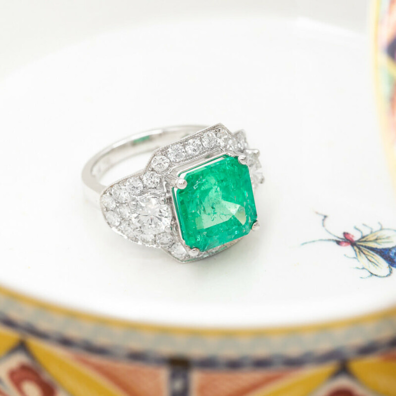 18ct 5.7ct Natural Emerald & 2.65ct Diamond Ring