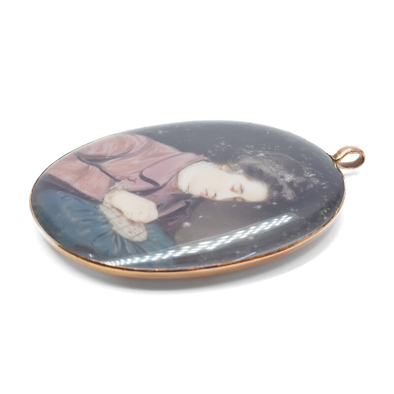 12ct Gold 18th Century Mary Bruce Duchess Hand Painted Mourning Pendant #51841