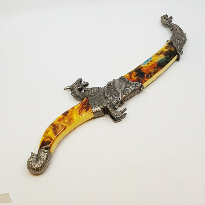Ornate Display Curved Knife & Sheath Dinosaur Theme #57473