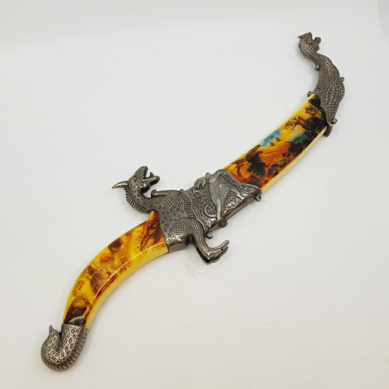 Ornate Display Curved Knife & Sheath Dinosaur Theme #57473