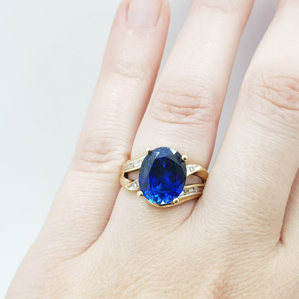 9ct Yellow Gold Sapphire & Diamond Ring Size K #60114