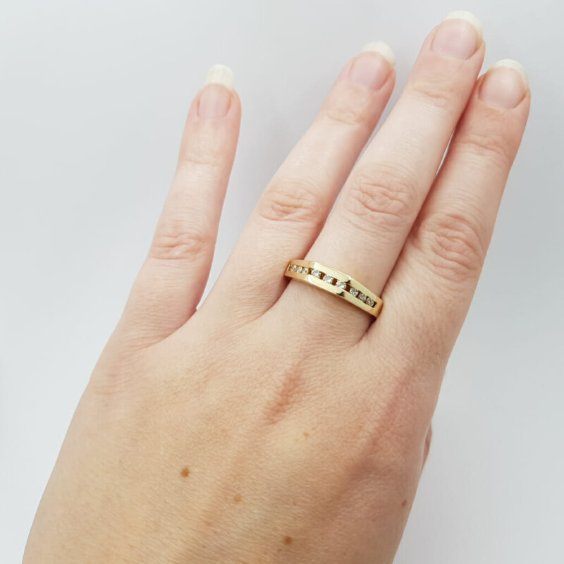 14ct Yellow Gold Angular Diamond Ring Size S #59239