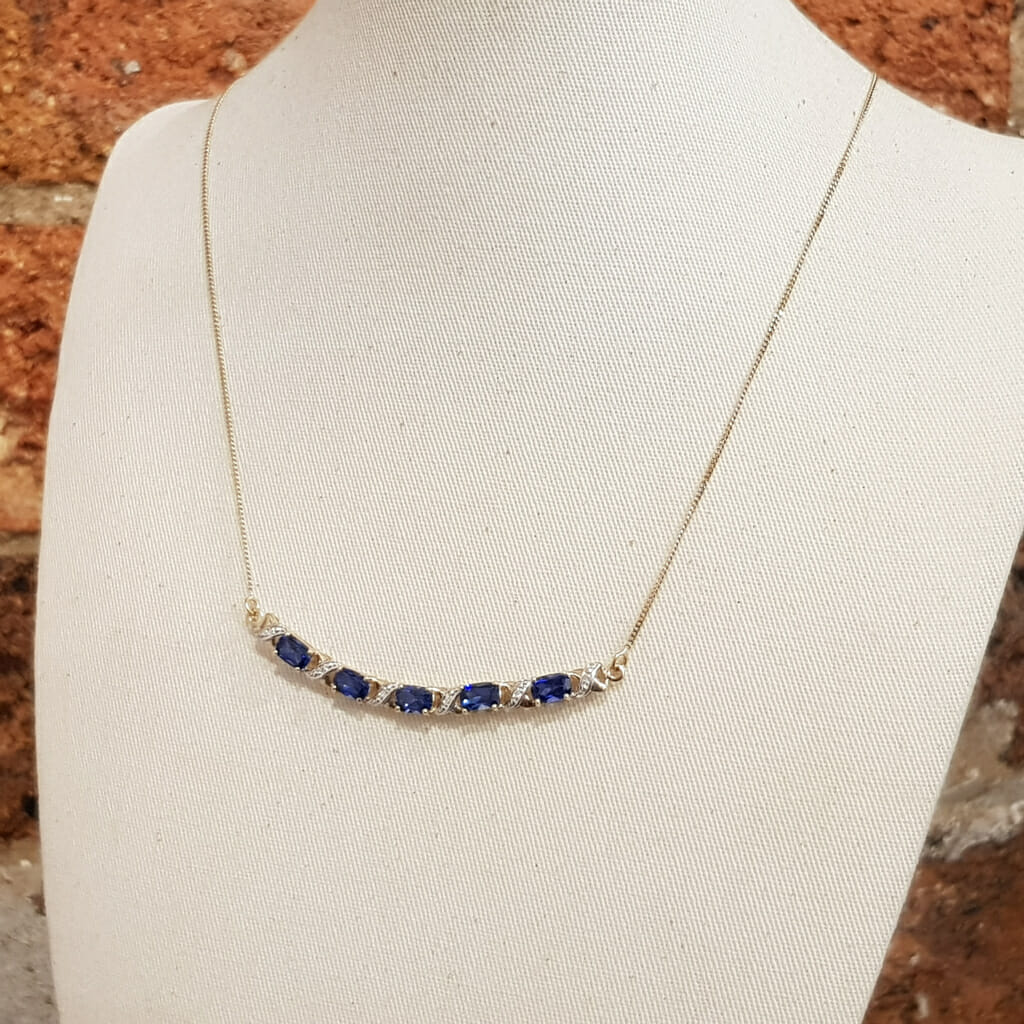 9ct Yellow Gold Sapphire & Diamond Necklace #59772