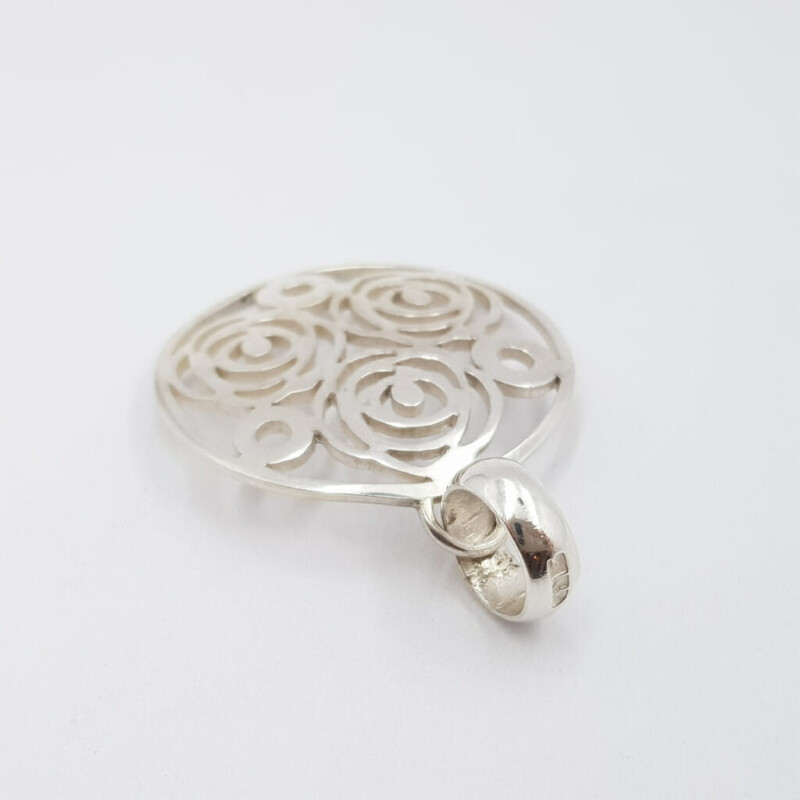Silver Round Roses Pendant 40mm #59095