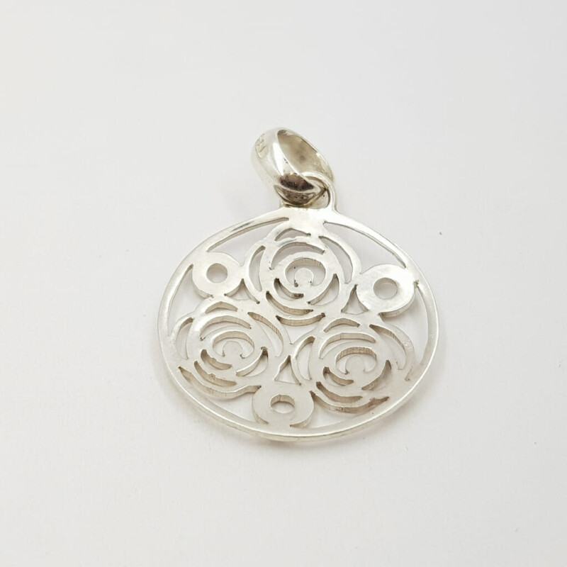 Silver Round Roses Pendant 40mm #59095