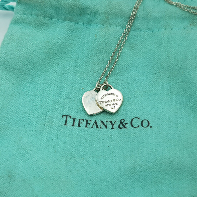 Sterling Silver Tiffany and Co Double Heart Necklace RRP $295 #55699
