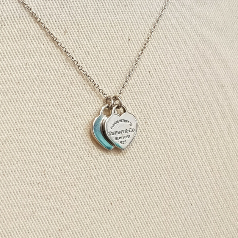 Sterling Silver Tiffany and Co Double Heart Necklace RRP $295 #55699