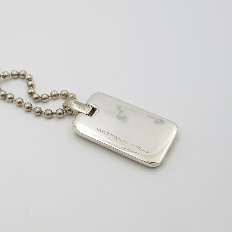 Silver Tiffany & Co Vintage Necklace & Atlas Dog Tag Pendant C/2003 #59963