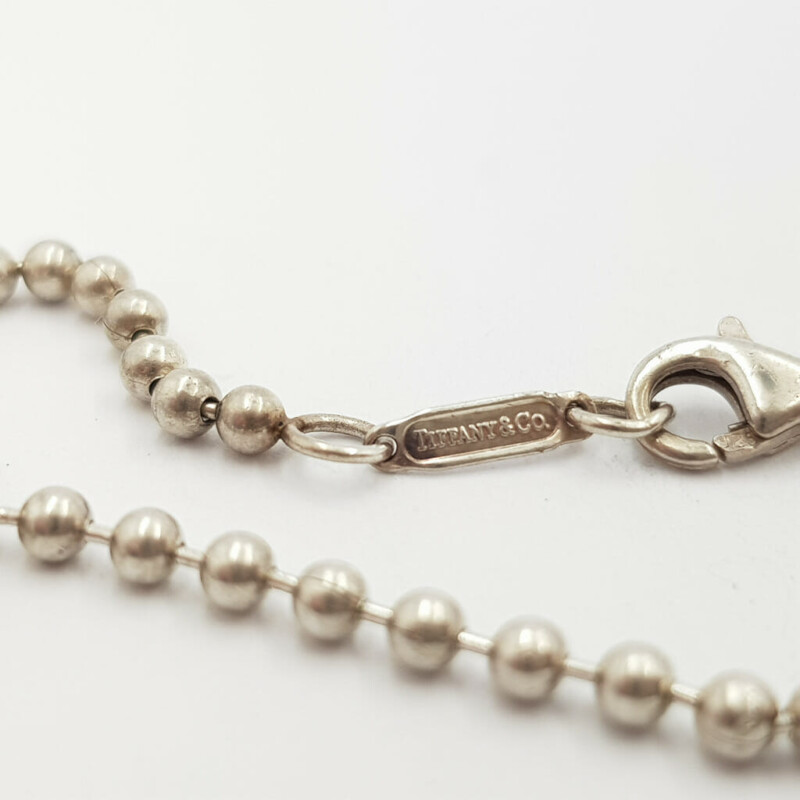 Silver Tiffany & Co Vintage Necklace & Atlas Dog Tag Pendant C/2003 #59963