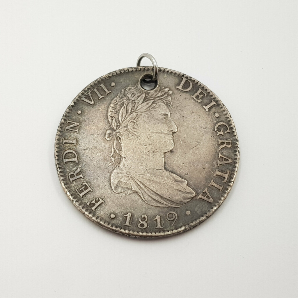 8 Reale Ferdin Vii Dei Grat Coin 1819 In Lion & Castle Co Sleeve Hole Drilled with Jumpring #60373 8 Reale Ferdin Vii Dei Grat Coin 1819 In Lion & Castle Co Sleeve Hole Drilled with Jumpring #60373 - Image 2