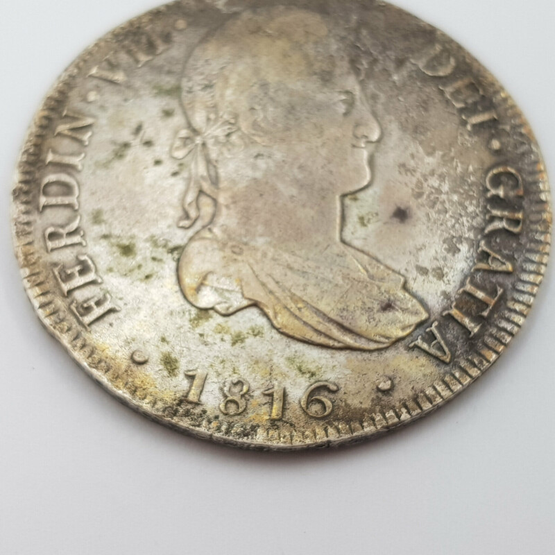 8 Reale Ferdin VII Dei Grat Coin 1816 in Lion & Castle Co Sleeve #60372