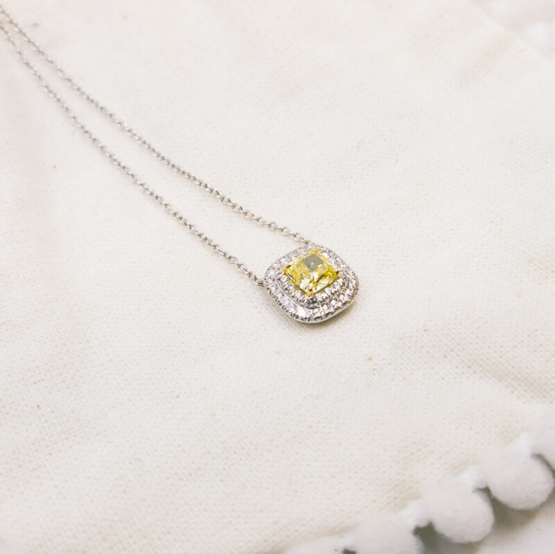 Platinum Tiffany & Co Intense Yellow Diamond Pendant Necklace + Cert & Receipt #60224