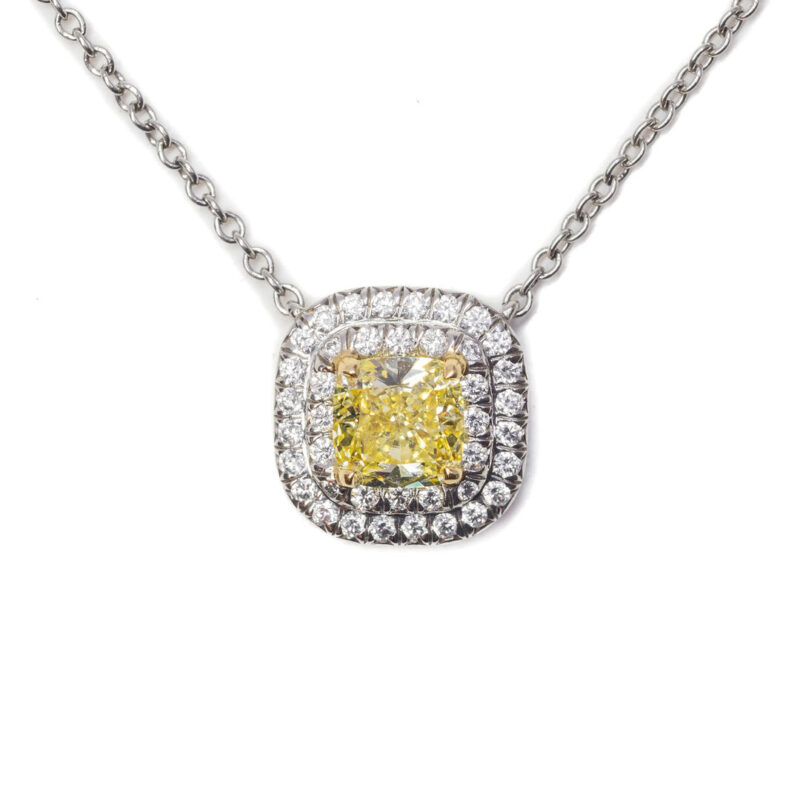 Platinum Tiffany & Co Intense Yellow Diamond Pendant Necklace + Cert & Receipt #60224