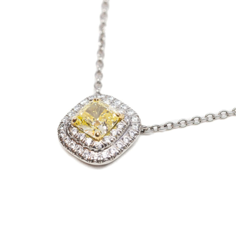 Platinum Tiffany & Co Intense Yellow Diamond Pendant Necklace + Cert & Receipt #60224