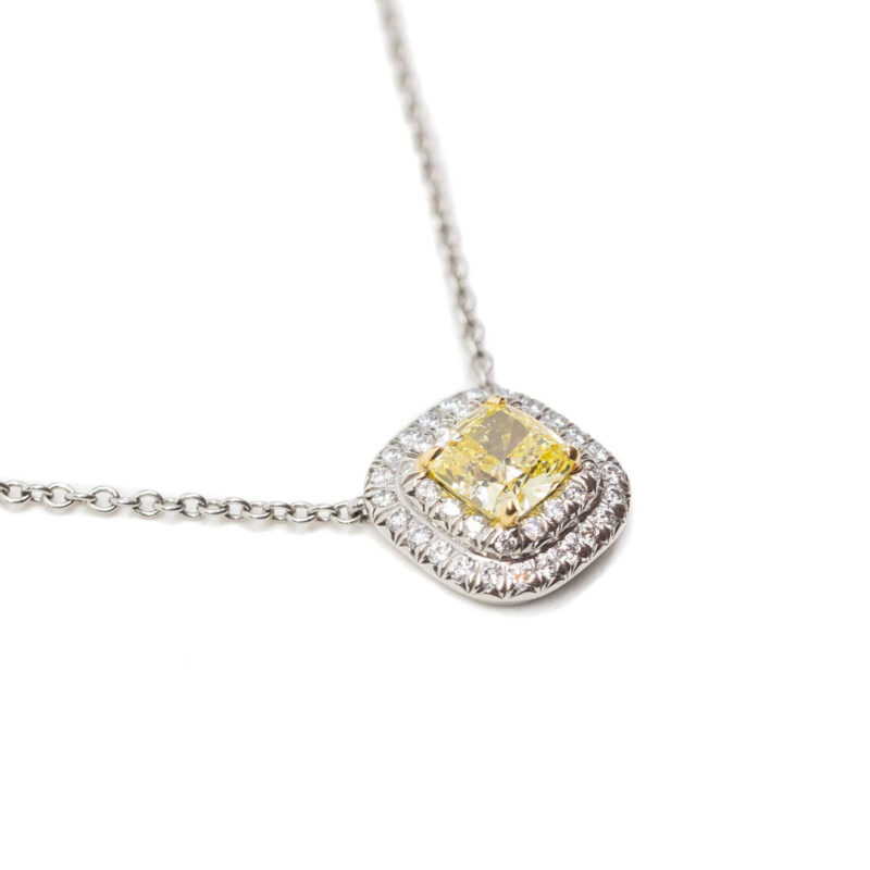 Platinum Tiffany & Co Intense Yellow Diamond Pendant Necklace + Cert & Receipt #60224